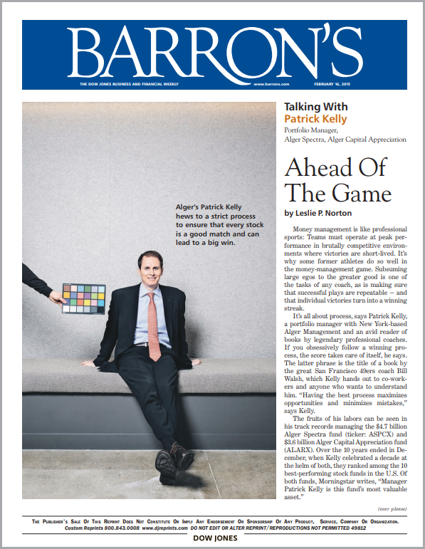 Barron's reprint "Ahead of the Game" featuring Patrick Kelly