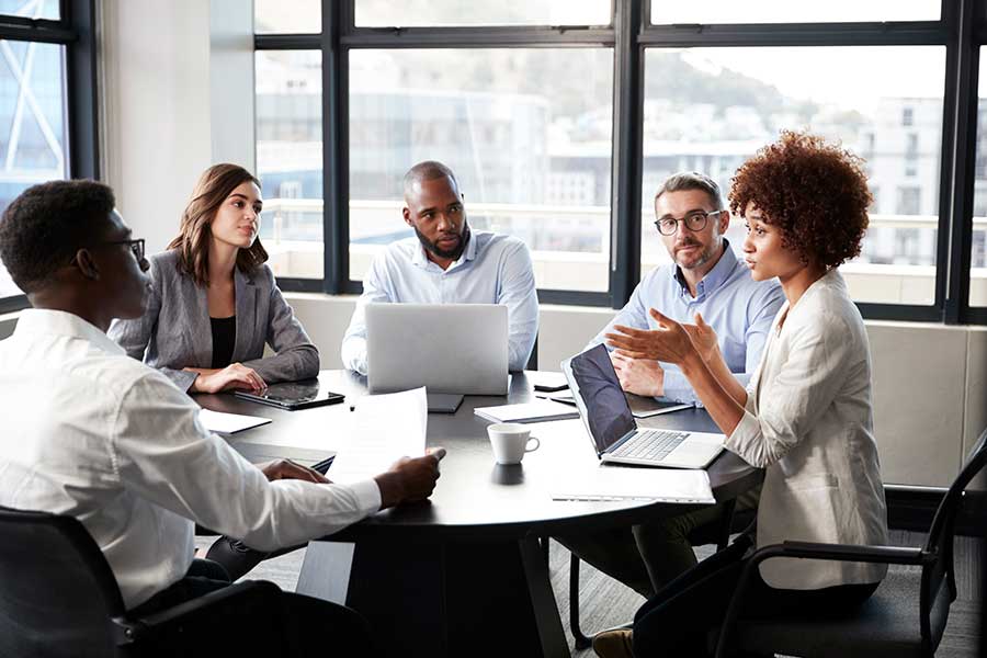 team members having a meeting