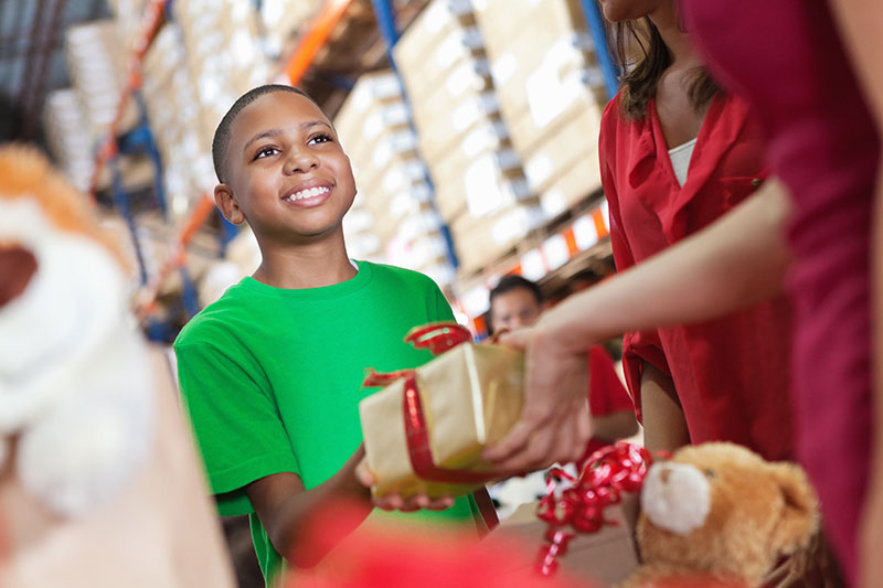 a child receiving a gift