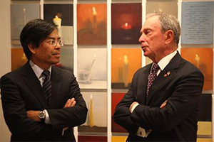 Photo of Dan and Mayor Michael Bloomberg at Alger Office