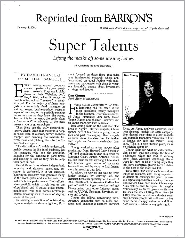 Reprint thumbnail for Barron's Super Talents article